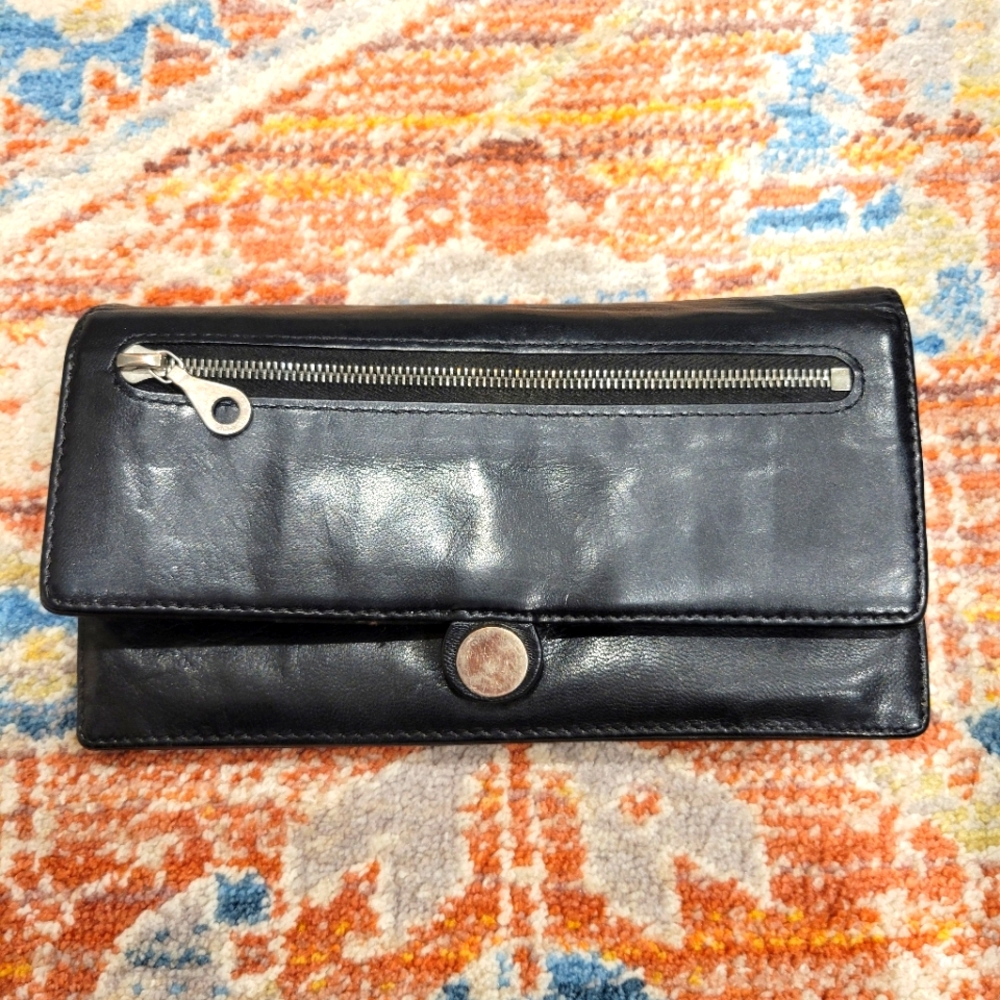 Vintage‎ Black Genuine Leather Minimalist Christopher Kon Wallet